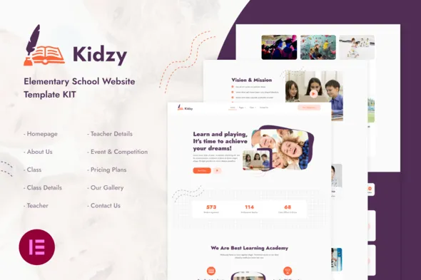 Kidzy | Elementary School Elementor Template Kit best Kidzy Elementor template download for school websites