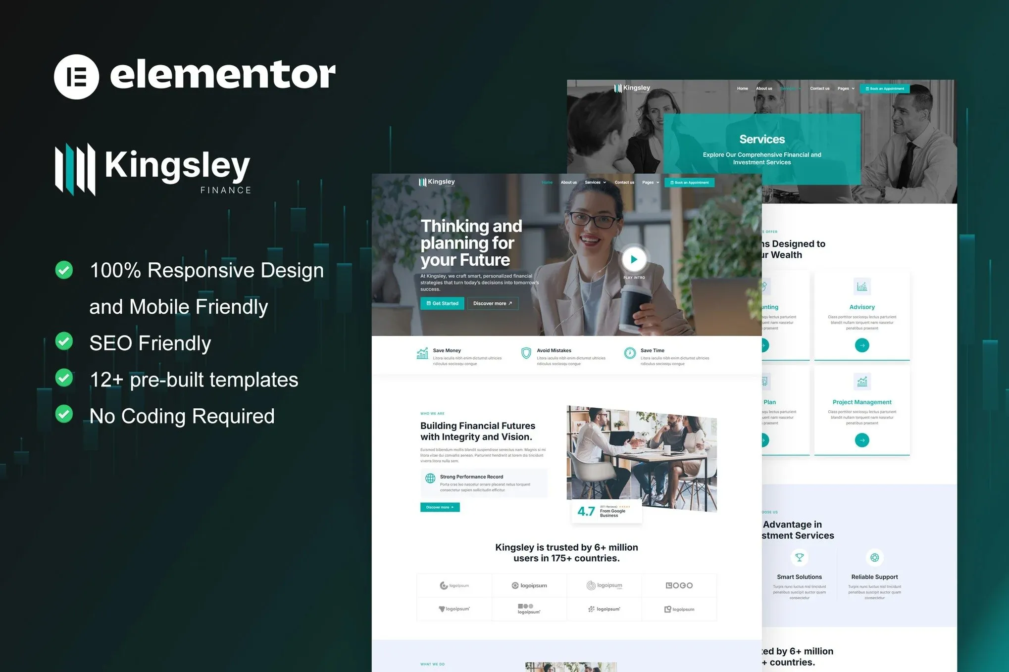 Kingsley - Finance & Investment Elementor Template Kit best finance investment Elementor website template instant download