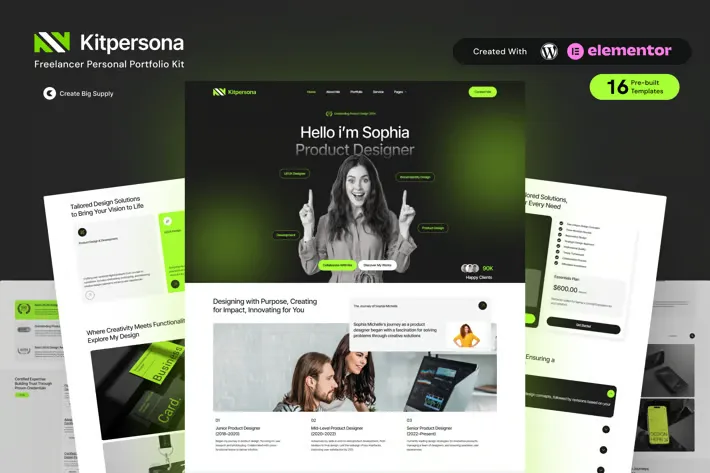 KitPersona Personal Portfolio Elementor Template Kit for Freelancers, Designers, and Creatives best Elementor portfolio template kit instant download for creatives