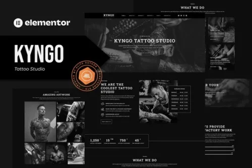 best tattoo studio Elementor template kit instant download
