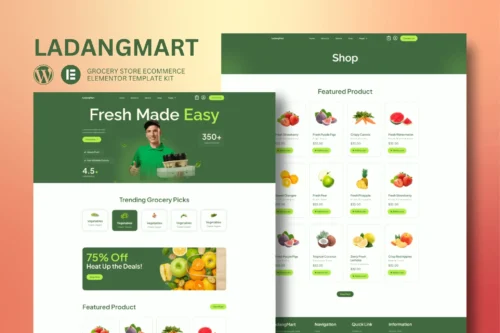 Best grocery store Elementor template kit for instant download