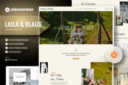 best wedding invitation Elementor template kit instant download