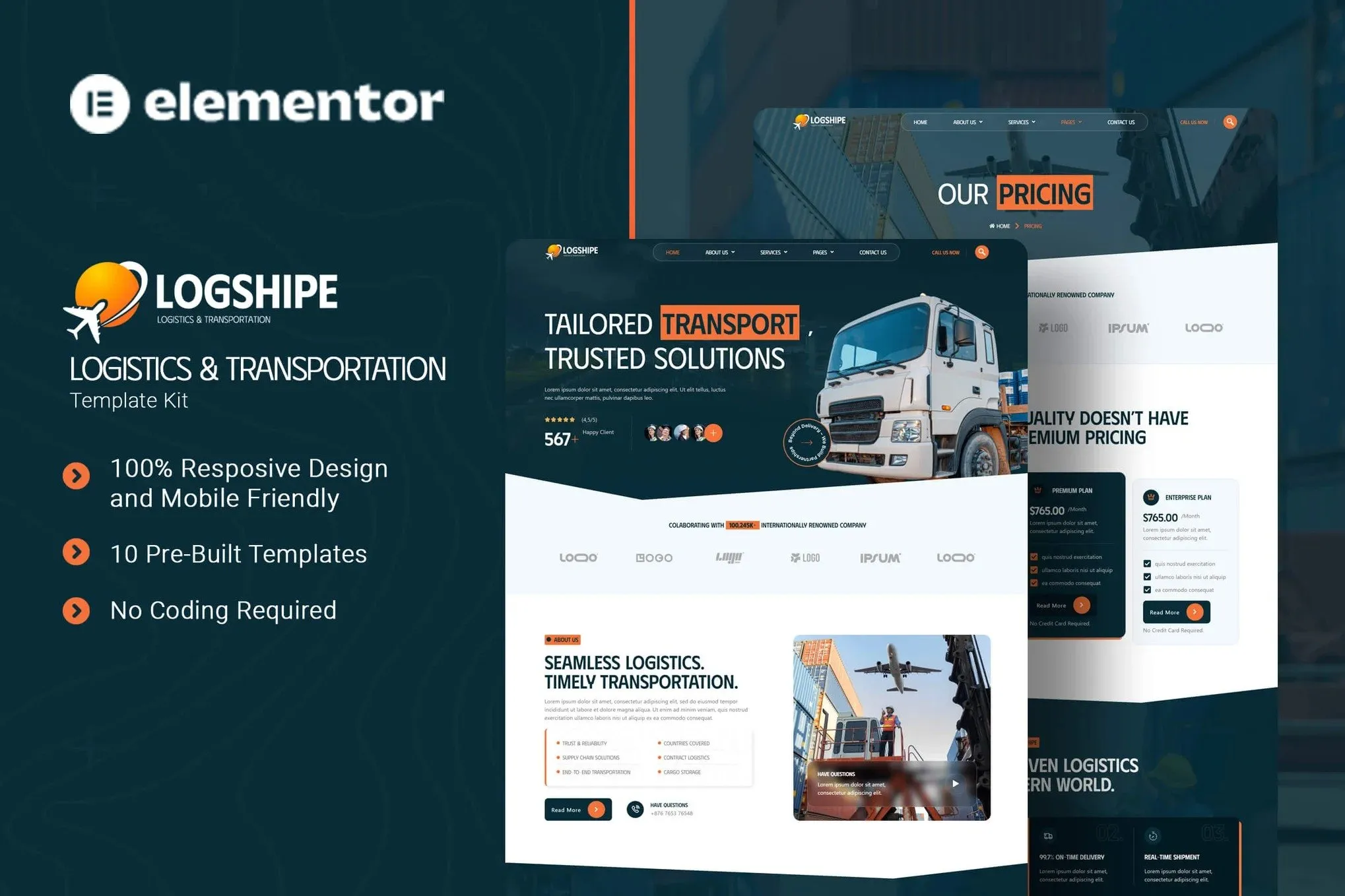 Logshipe - Logistics & Transportation Elementor Template Kit best Logshipe Elementor Template Kit for logistics website download