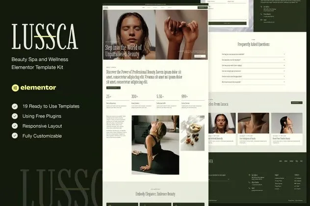 Lussca - Beauty Spa & Wellness Elementor Template Kit best beauty spa Elementor template kit download