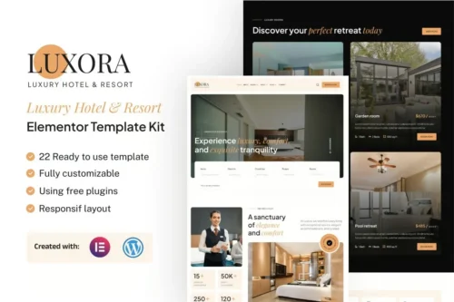 best luxury hotel Elementor template kit instant download
