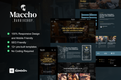 best maccho barbershop elementor template download