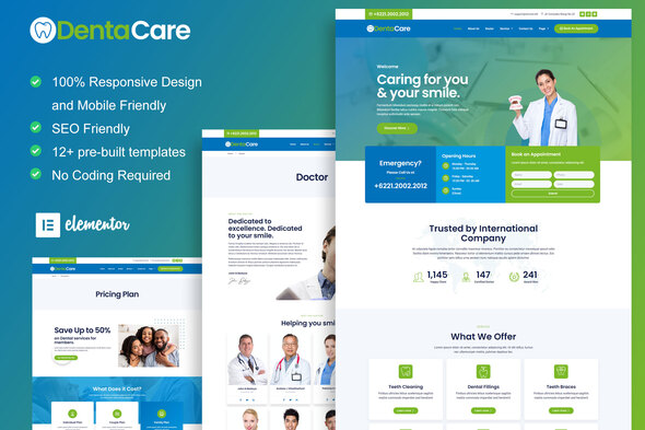 DentaCare - Dentist & Medical Elementor Template Kit best DentaCare dental website template instant download
