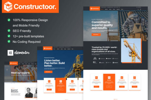 best premium construction website Elementor template kit download