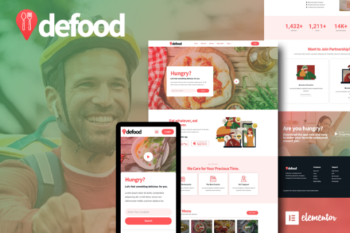 best DeFood food delivery Elementor template instant download