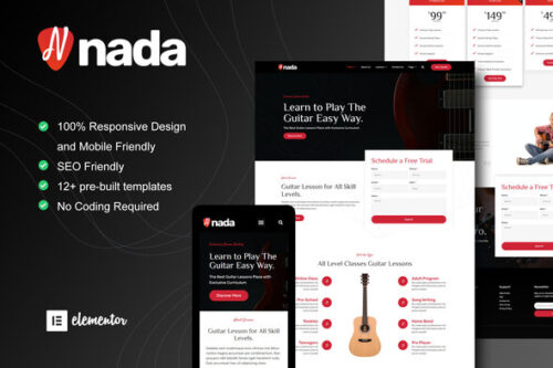 best guitar lessons Elementor template kit instant download