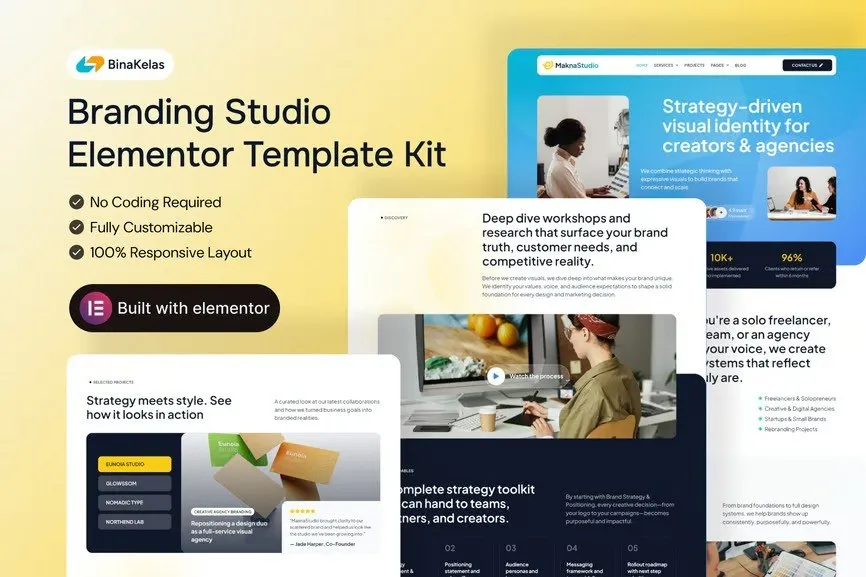 MaknaStudio - Branding Studio Elementor Pro Template Kit best MaknaStudio branding agency template download