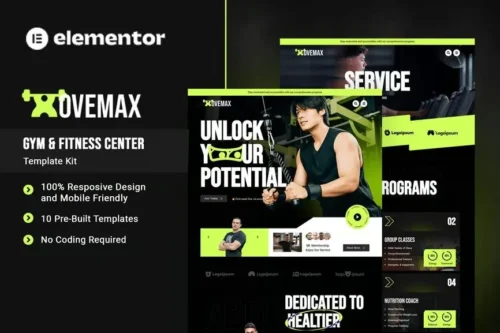 best MoveMax gym fitness elementor template kit download