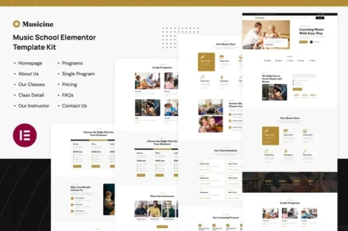 best music school Elementor template kit instant download