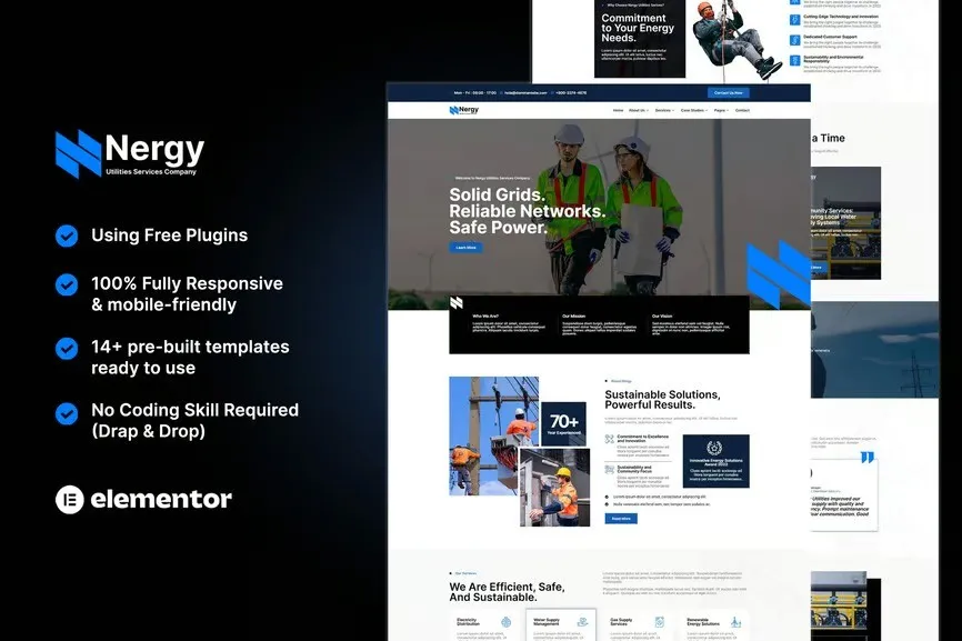 Nergy - Utilities Services Company Elementor Template Kit best Nergy utilities services Elementor template download