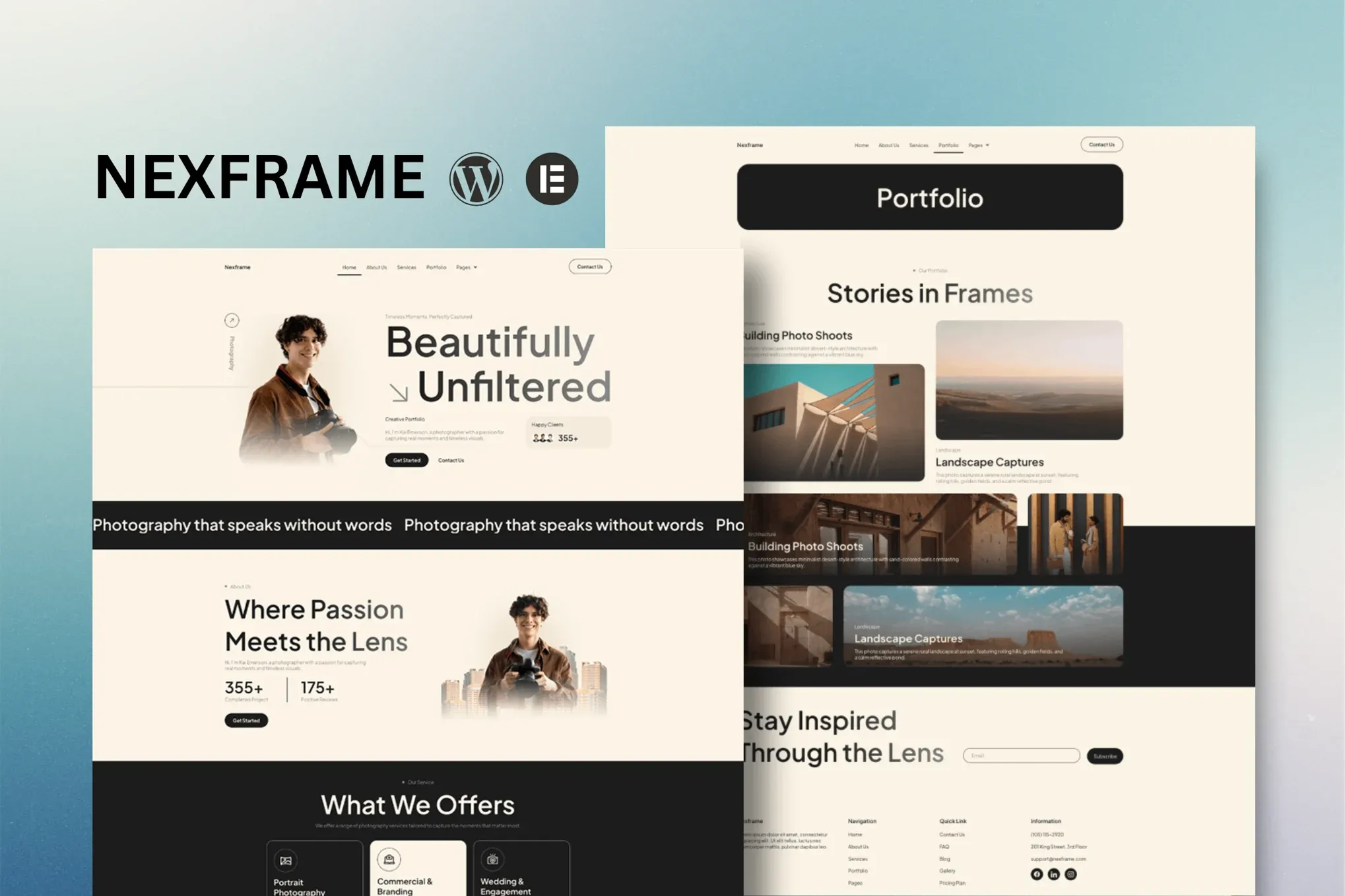 Nexframe - Photography & Portfolio Elementor Kit best Photography Elementor Kit template instant download