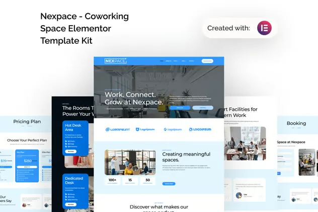Nexpace - Coworking Space Elementor Template Kit best coworking space Elementor template kit download