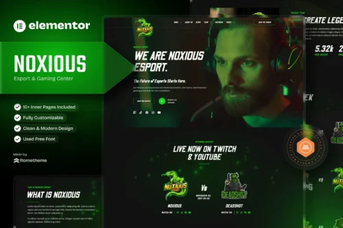 best esports gaming Elementor template kit download