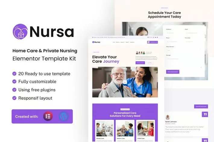 Nursa - Home Care & Private Nursing Services Elementor Template Kit best Nursa home care Elementor template kit download