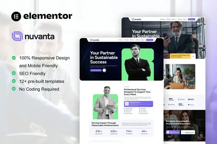 Nuvanta - Business Coach & Consulting Elementor Pro Template Kit best coaching website Elementor template kit instant download