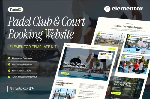 best padel club Elementor template kit download