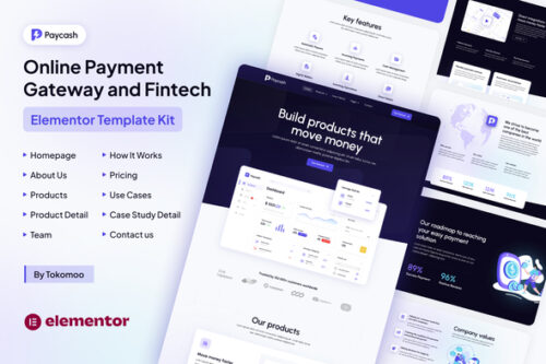 best Paycash FinTech Elementor template instant download
