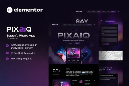 best Pixaiq AI photo app Elementor template download