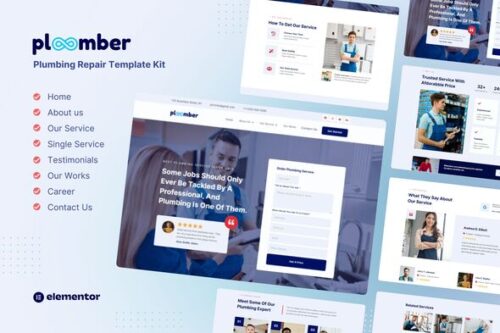 plumbing Elementor template kit with pre-built pages