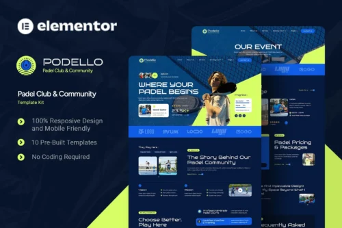 best padel club Elementor website template instant download