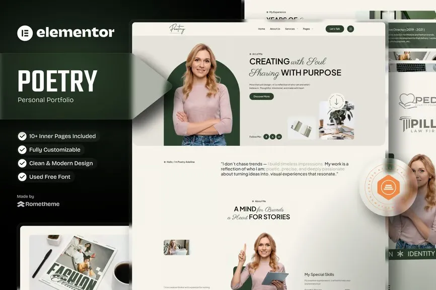 Poetry - Personal Portfolio & Resume Elementor Template Kit best Poetry portfolio template kit instant download