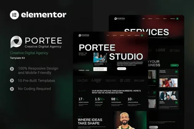 Portee - Creative Digital Agency Elementor Template Kit best Portee Elementor template kit instant download