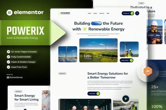 Powerix - Solar & Renewable Energy Elementor Template Kit best solar website template download for Elementor