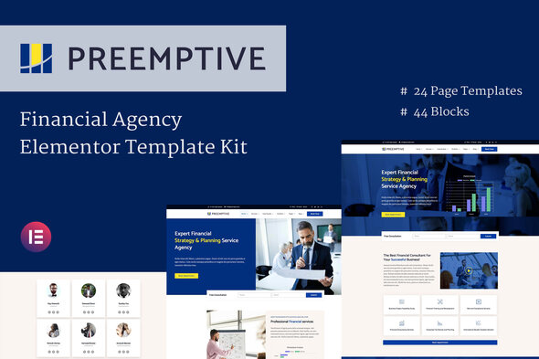 Preemptive - Business & Finance Elementor Template Kit best Preemptive finance Elementor template kit instant download