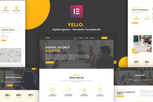 best Yello digital agency Elementor template kit instant download