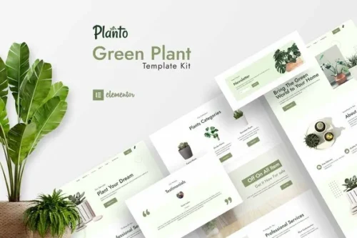 best green Elementor template kit for plant shops instant download
