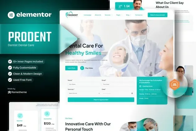 Prodent - Dentist Dental Care Elementor Template Kit best dentist Elementor template kit instant download