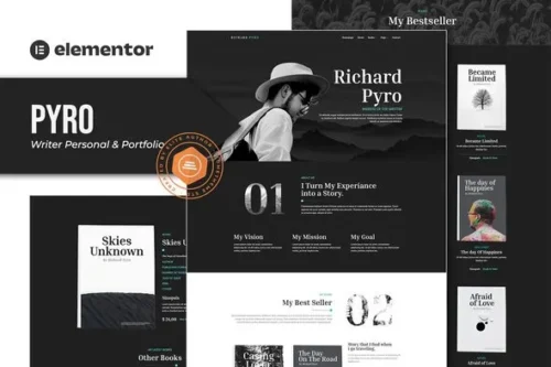 best Pyro writer portfolio Elementor template instant download