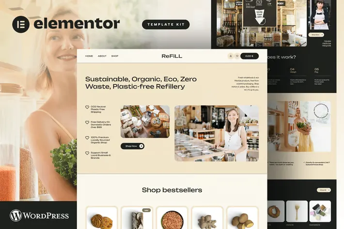 ReFill Zero Waste Shop eCommerce Elementor Pro Template Kit