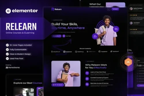 best Relearn online courses Elementor template kit download