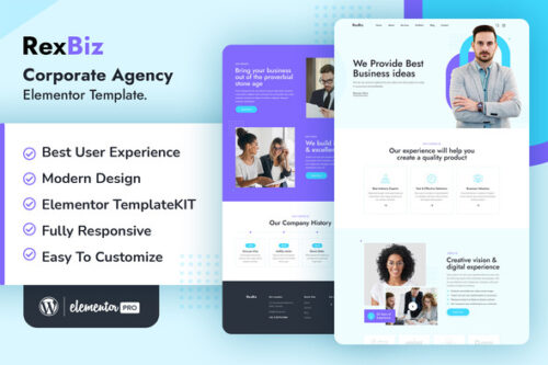 best Rexbiz corporate agency template kit instant download