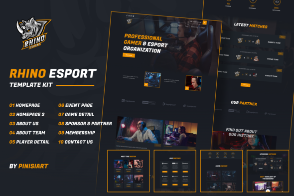 Rhino - Esports & Gaming Elementor Template Kit best Rhino esports gaming template kit instant download