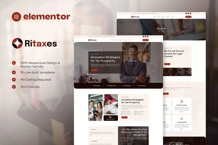 Ritaxes - Tax Advisor & Financial Consulting Elementor Template Kit best tax advisor Elementor template download