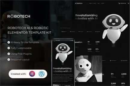 best AI robotics Elementor template kit dark futuristic download