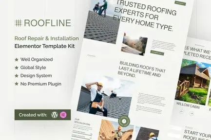 best roof repair Elementor template kit instant download