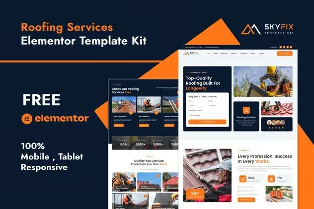 Roofy – Roofing Services Elementor Template Kit best roofing Elementor template kit instant download