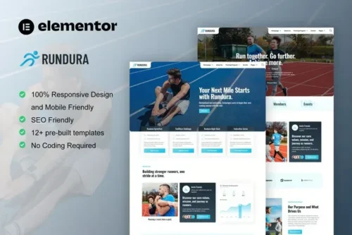 best running club Elementor template kit download