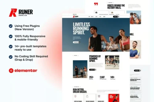 best running club website template instant download