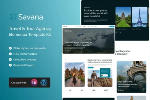 best travel agency Elementor template kit instant download