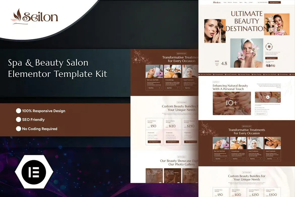 Seilon - Spa & Beauty Salon Elementor Template Kit best spa Elementor template kit instant download