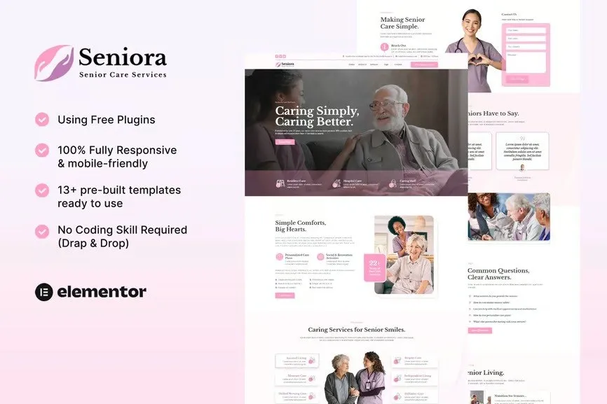 Seniora - Senior Care Services Elementor Template Kit best senior care Elementor template for assisted living websites