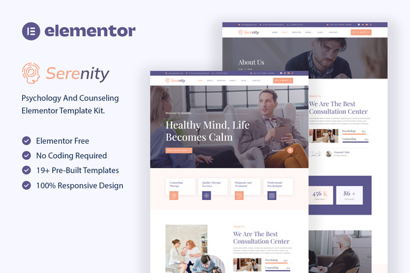 Serenity - Psychology & Counseling Elementor Template Kit best psychology elementor template kit mental health download